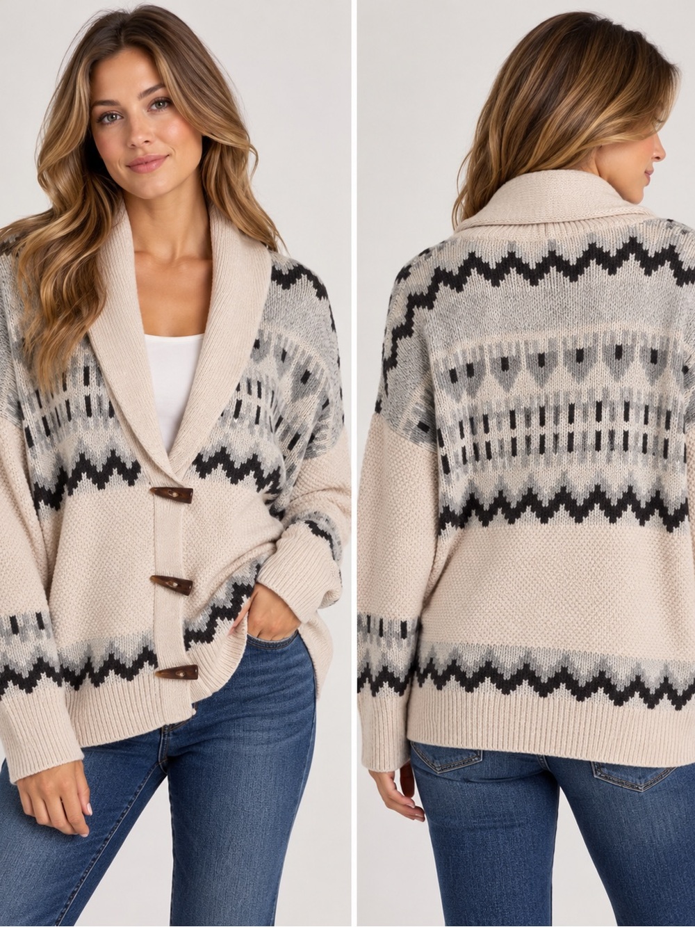 FRYE Fair Isle Toggle Cardigan Sweater – Women’s XL